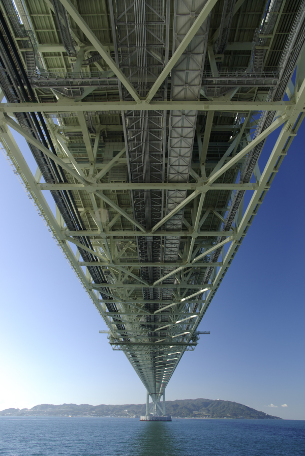 明石海峡大橋を下から見上げた写真